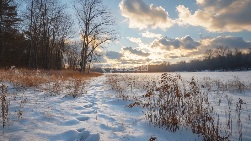 高清大图下载【趣麦麦图】冬天夕阳雪景2