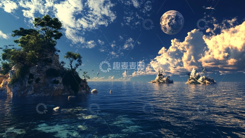 高清大图下载【趣麦麦图】云海悬浮小岛11