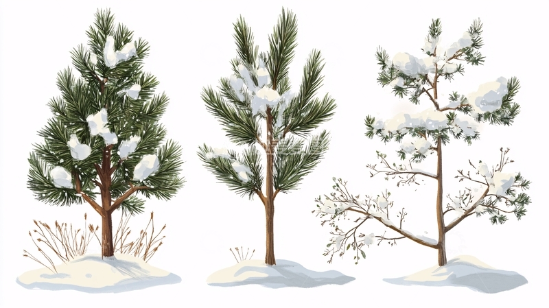 高清大图下载【趣麦麦图】东北雪松插画