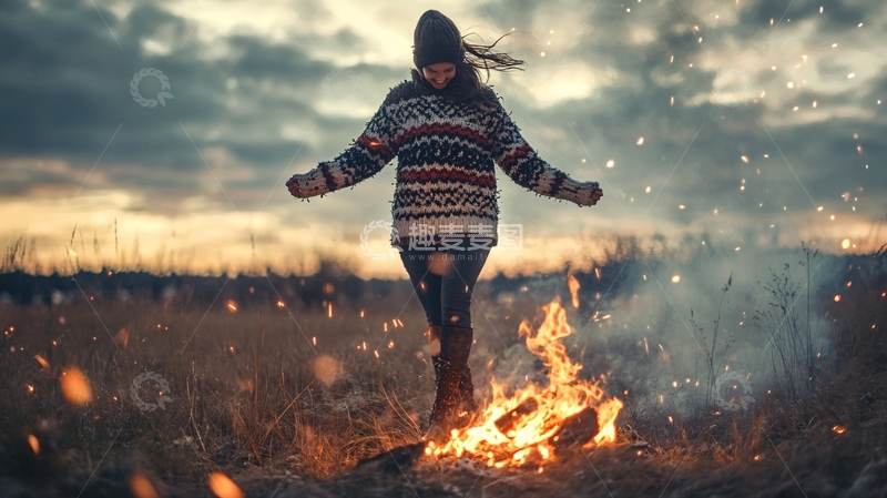 高清大图下载【趣麦麦图】少男少女生篝火