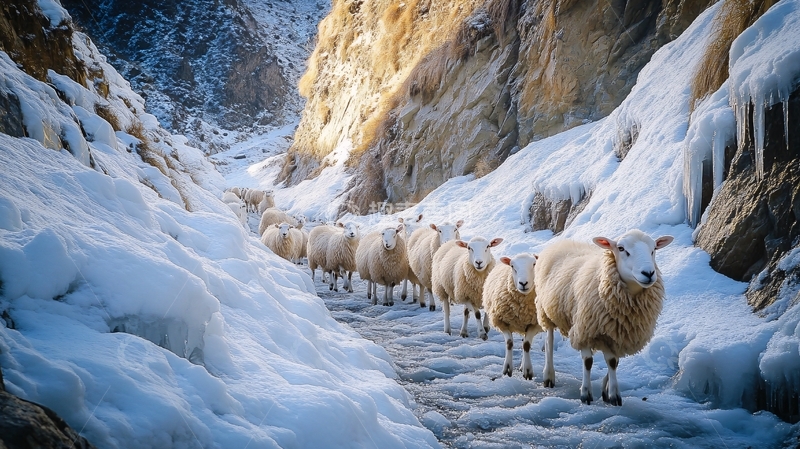高清大图下载【趣麦麦图】冬季里的一群羊