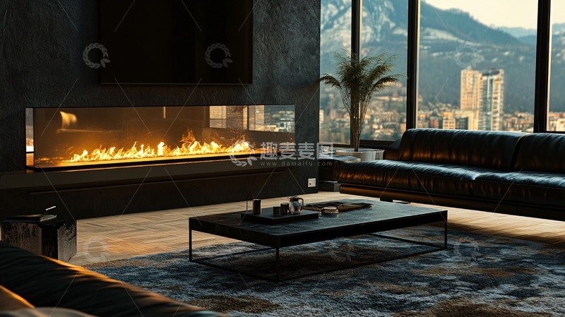 高清大图下载【趣麦麦图】现代壁炉实景1