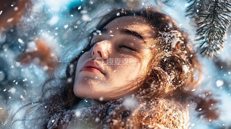 高清大图下载【趣麦麦图】美女躺在雪地里造型