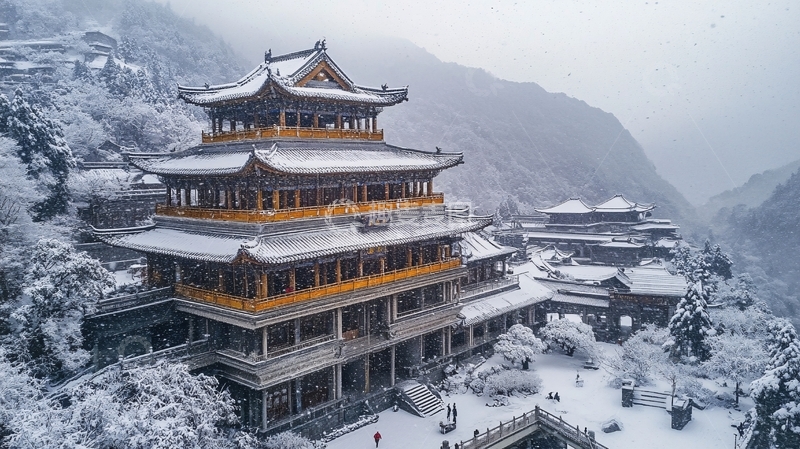 高清大图下载【趣麦麦图】佛楼雪景