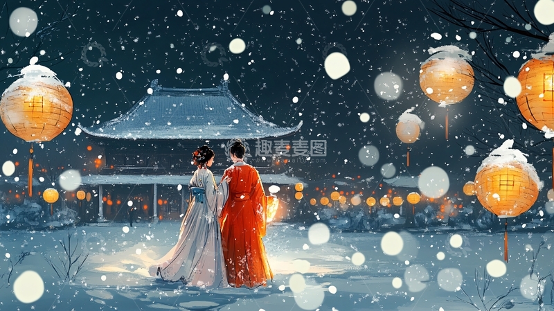 高清大图下载【趣麦麦图】古装情侣插画3