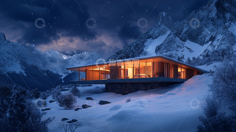 高清大图下载【趣麦麦图】冰天雪地别墅1