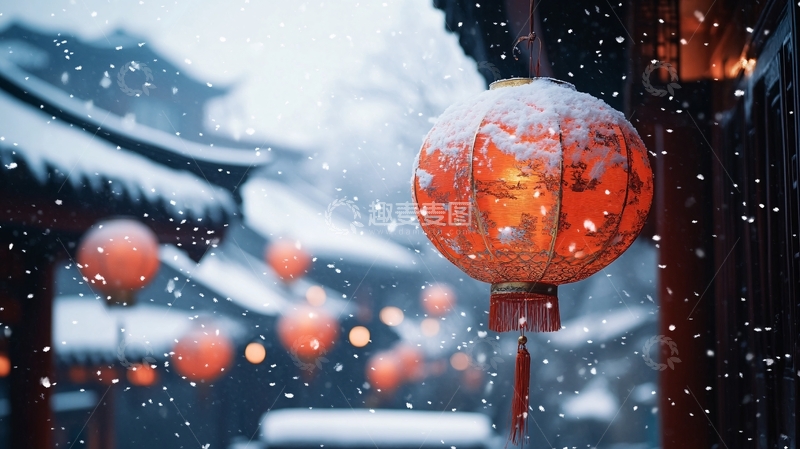 高清大图下载【趣麦麦图】飘雪的红灯笼