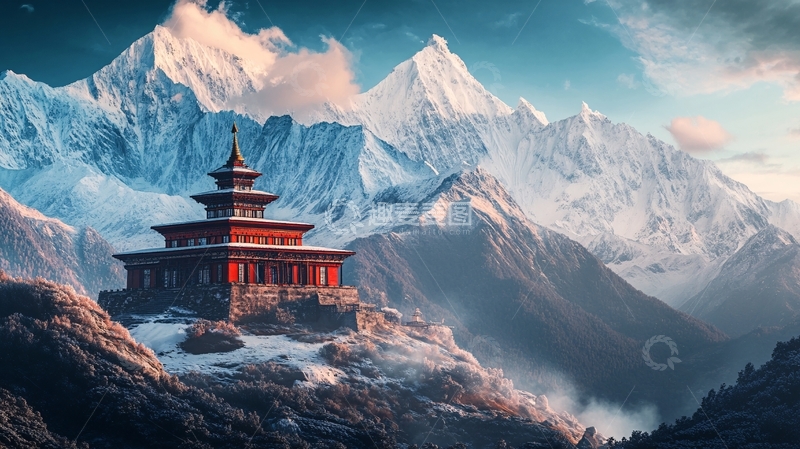 高清大图下载【趣麦麦图】雪山古楼1