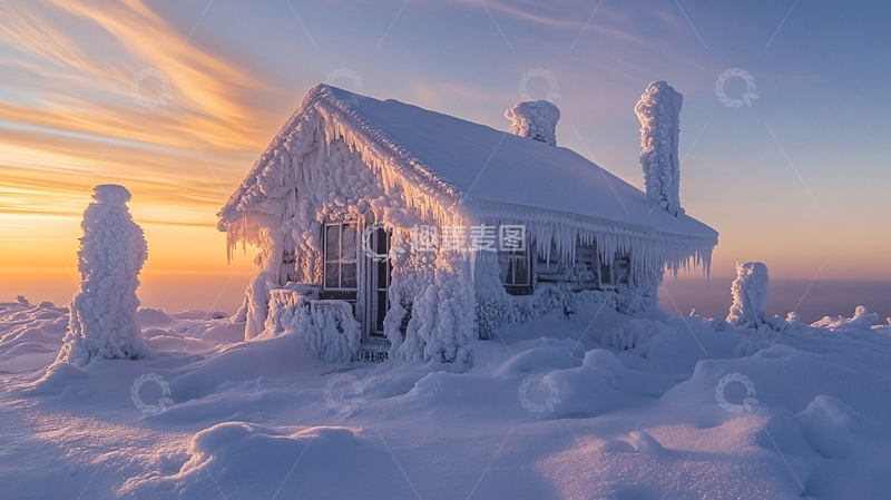 高清大图下载【趣麦麦图】冬天雪屋积雪雪景3