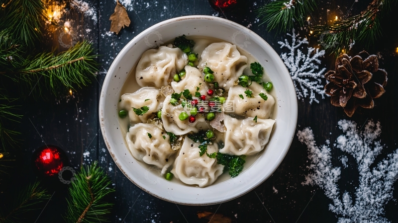 高清大图下载【趣麦麦图】传统美食葱花水饺