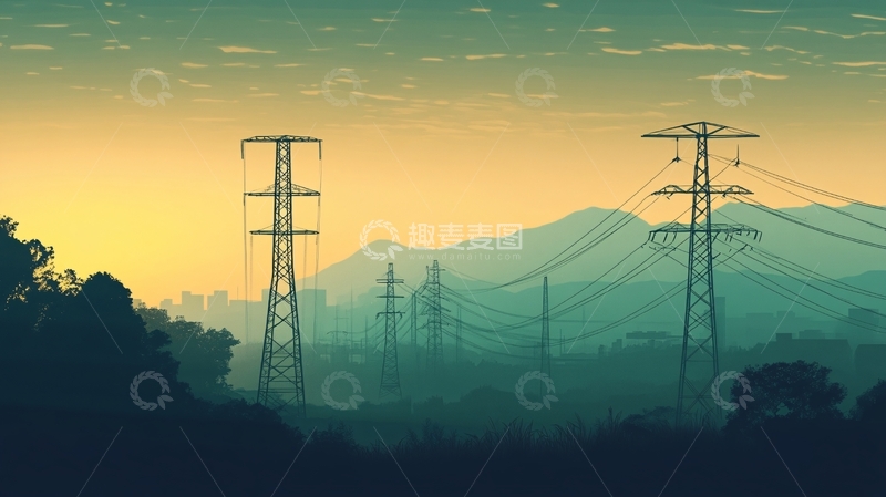 高清大图下载【趣麦麦图】山峦铁塔线缆剪影