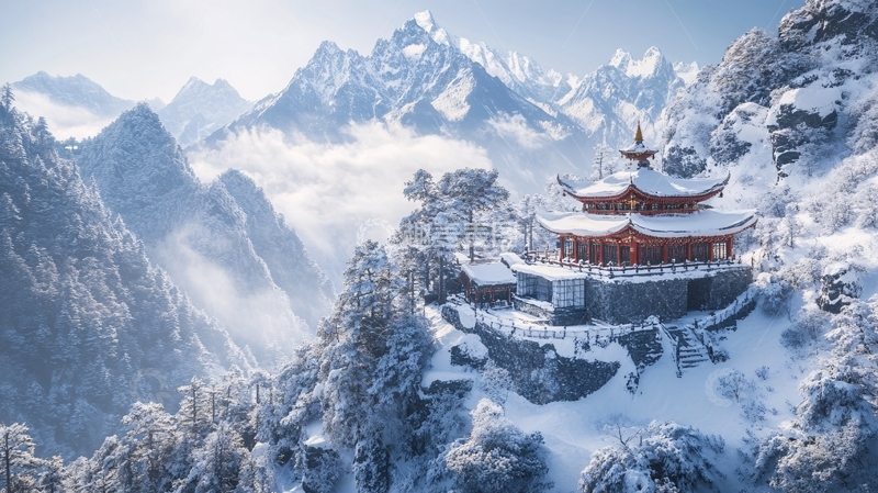 高清大图下载【趣麦麦图】雪山古楼