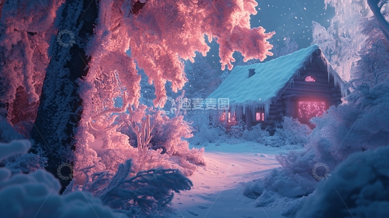 高清大图下载【趣麦麦图】冬天雪屋积雪雪景
