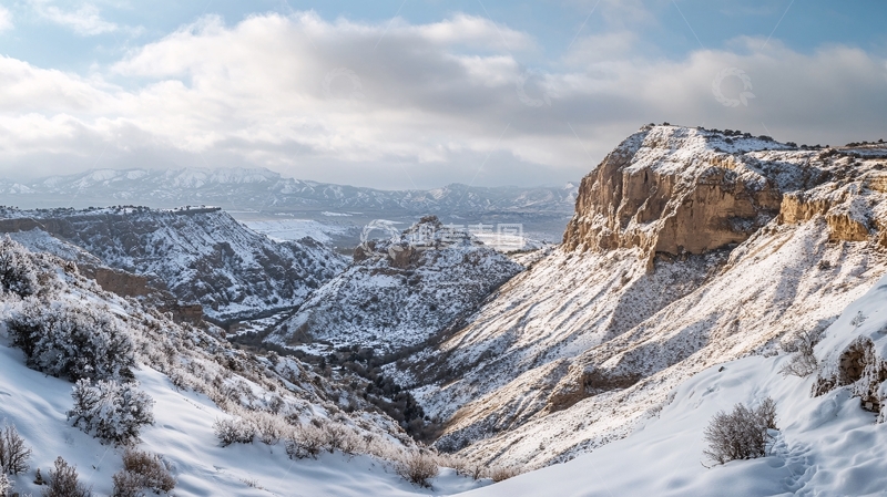 高清大图下载【趣麦麦图】雪景日出荒山冰冷3