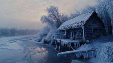 日出篱笆院雪景