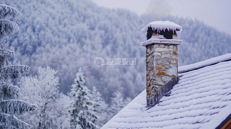 高清大图下载【趣麦麦图】雪景烟囱