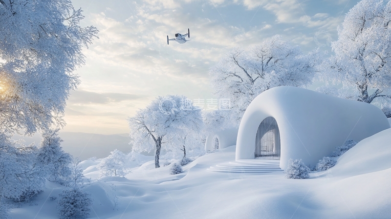 高清大图下载【趣麦麦图】冬天雪屋积雪雪景1