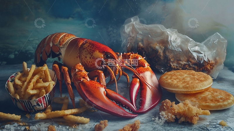 高清大图下载【趣麦麦图】海鲜盛宴龙虾餐具