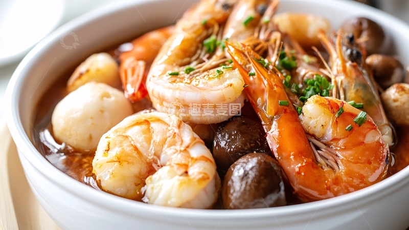 高清大图下载【趣麦麦图】冬菇鲜虾煲
