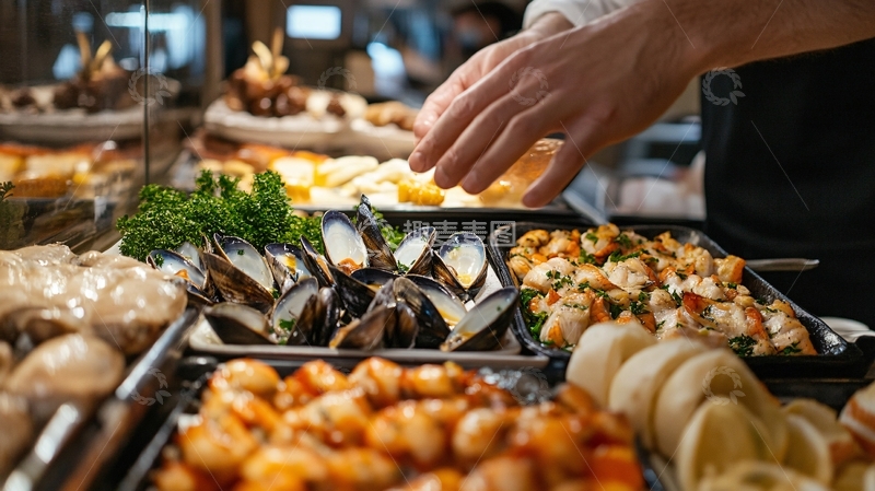 高清大图下载【趣麦麦图】酒店自助餐海鲜意面
