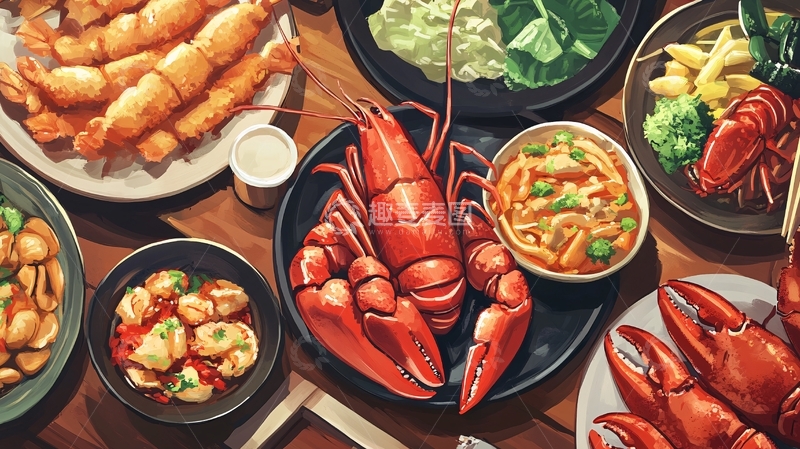 高清大图下载【趣麦麦图】聚餐插画