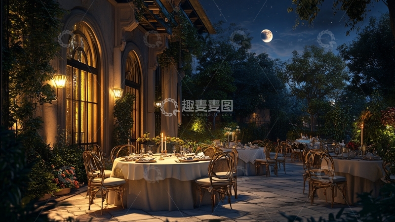 高清大图下载【趣麦麦图】-欧式花园夜景