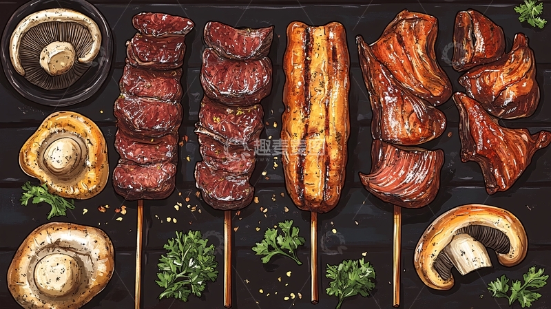 高清大图下载【趣麦麦图】烤烤美食插画