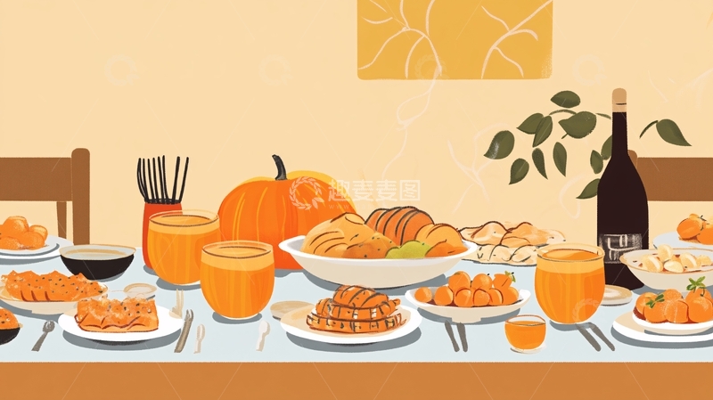 高清大图下载【趣麦麦图】感恩节晚宴餐桌