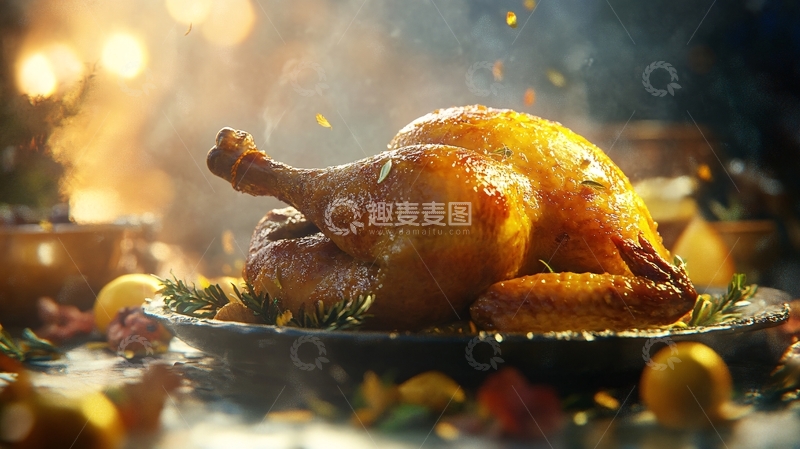 高清大图下载【趣麦麦图】冬季美食烤鸡1
