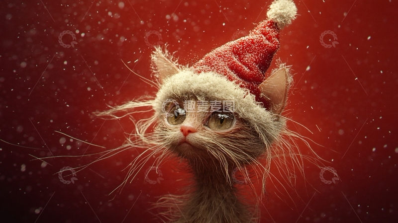 高清大图下载【趣麦麦图】戴牛角帽的猫