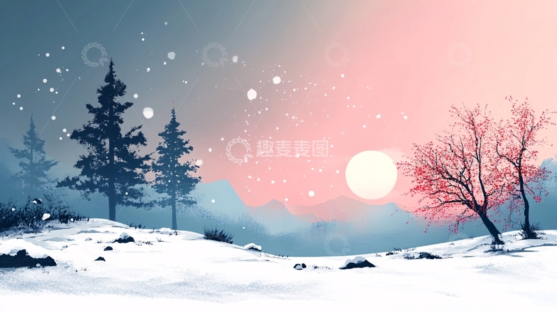 高清大图下载【趣麦麦图】冬天日落素材1