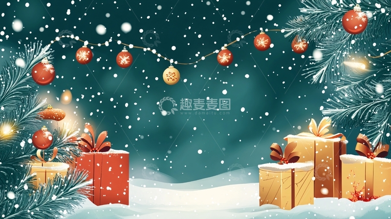 高清大图下载【趣麦麦图】圣诞节横版插画