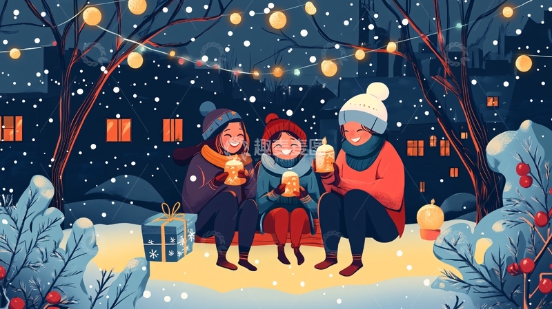 高清大图下载【趣麦麦图】冬季温馨插画2