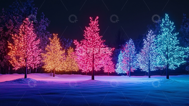 高清大图下载【趣麦麦图】彩灯照射的树