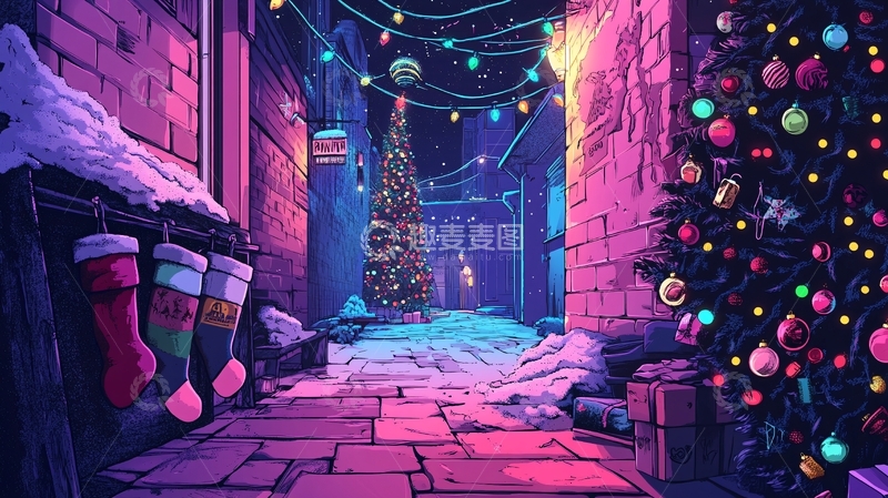 高清大图下载【趣麦麦图】圣诞节横版插画1