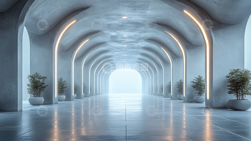 高清大图下载【趣麦麦图】极简拱形走廊1