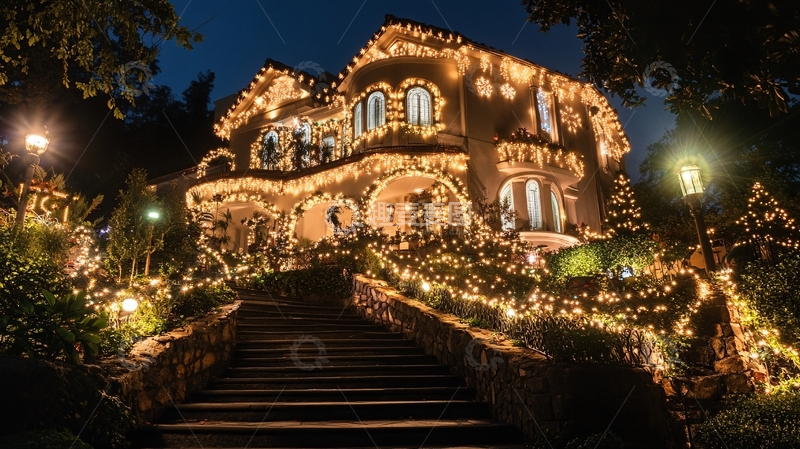 高清大图下载【趣麦麦图】别墅夜景灯