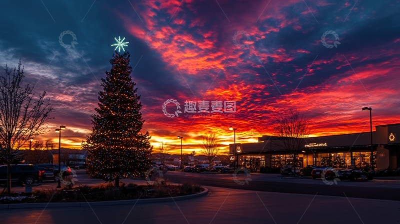 高清大图下载【趣麦麦图】圣诞装饰黄昏夜