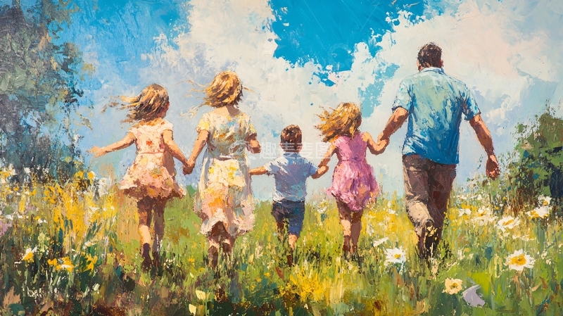 高清大图下载【趣麦麦图】一家人背影