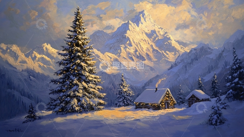 高清大图下载【趣麦麦图】雪景油画