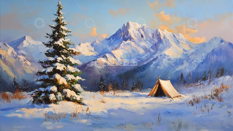 高清大图下载【趣麦麦图】雪峰油画1