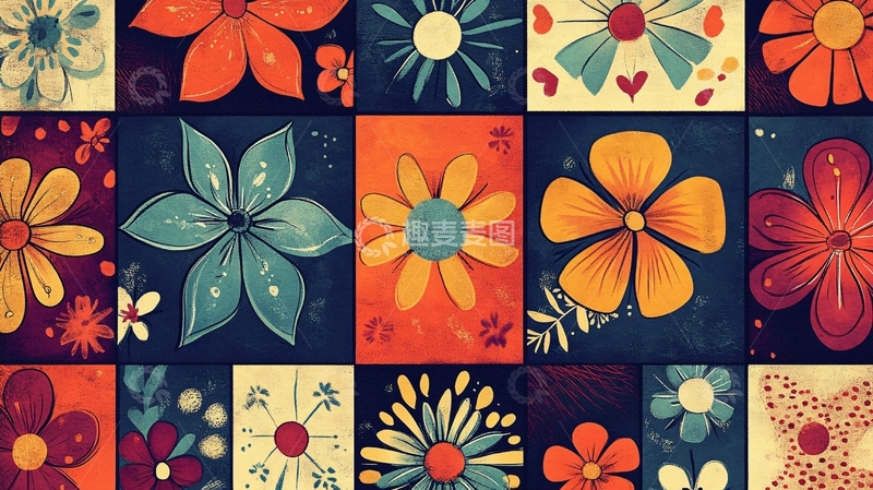 高清大图下载【趣麦麦图】色块花卉图案