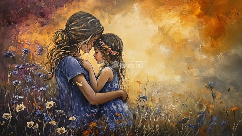 高清大图下载【趣麦麦图】母女拥抱插画