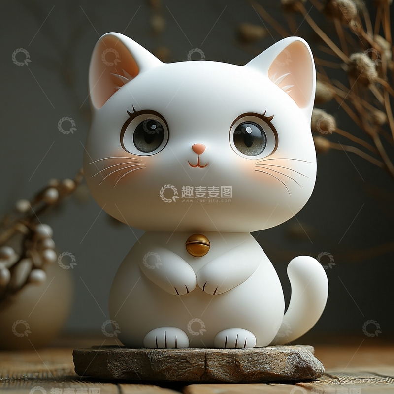 高清大图下载【趣麦麦图】瓷器发财猫