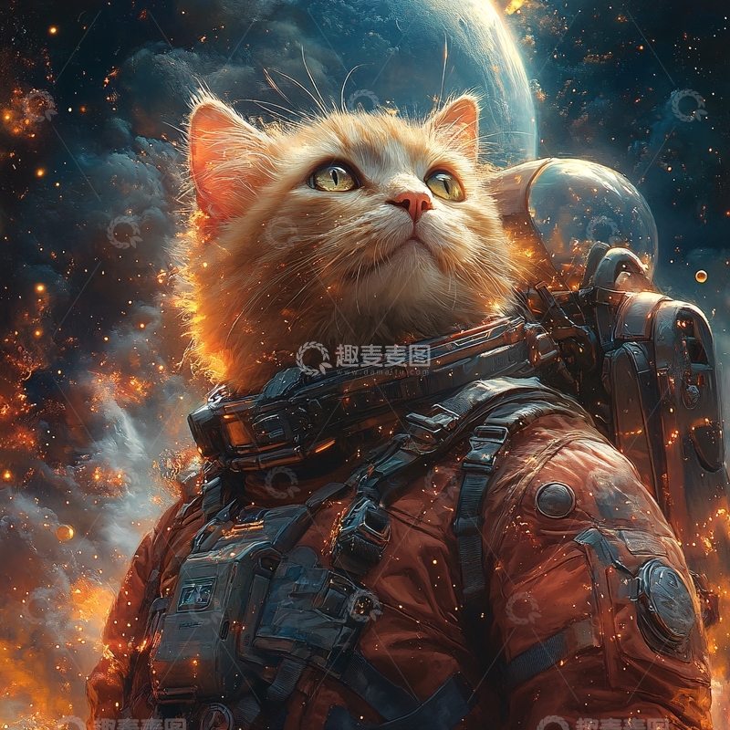 高清大图下载【趣麦麦图】卡通宇航员猫咪1