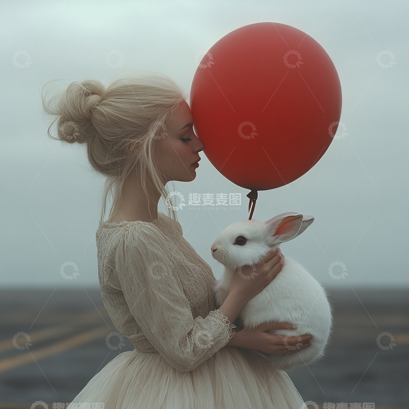 高清大图下载【趣麦麦图】抱小兔的女孩