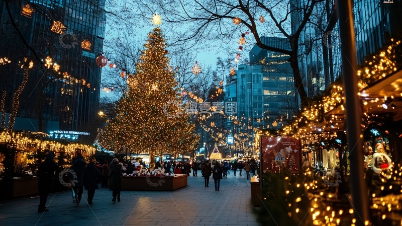 高清大图下载【趣麦麦图】圣诞灯饰与城市风光