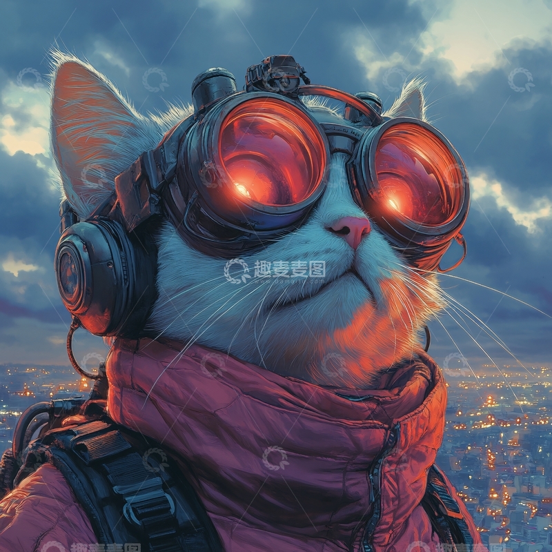 高清大图下载【趣麦麦图】戴着蒸汽朋克护目镜的猫1