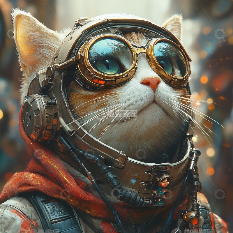 高清大图下载【趣麦麦图】戴着蒸汽朋克护目镜的猫