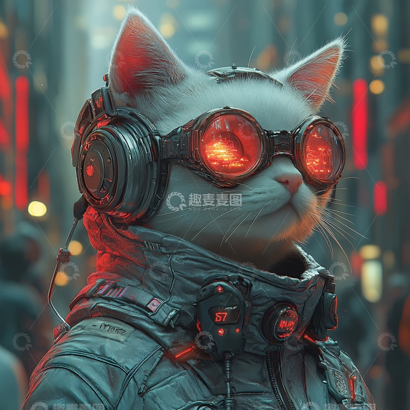 高清大图下载【趣麦麦图】-戴着蒸汽朋克护目镜的猫3